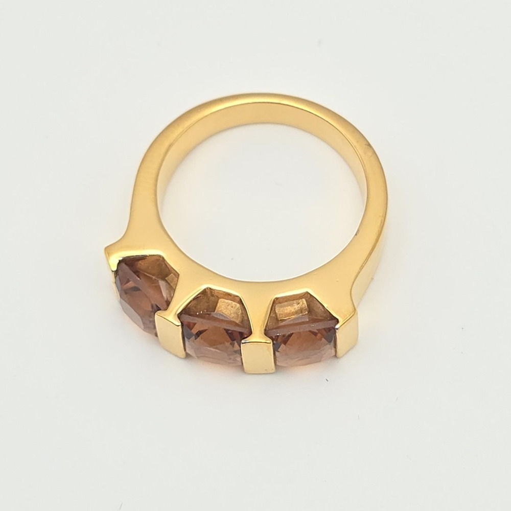 Vintage SWAROVSKI Ring Signed 3 Austrian Crystals 18k Yellow Gold Plate Size 7.5 - Picture 5 of 14